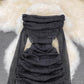 hot girl off-shoulder long-sleeved pleated dress for women       S4013