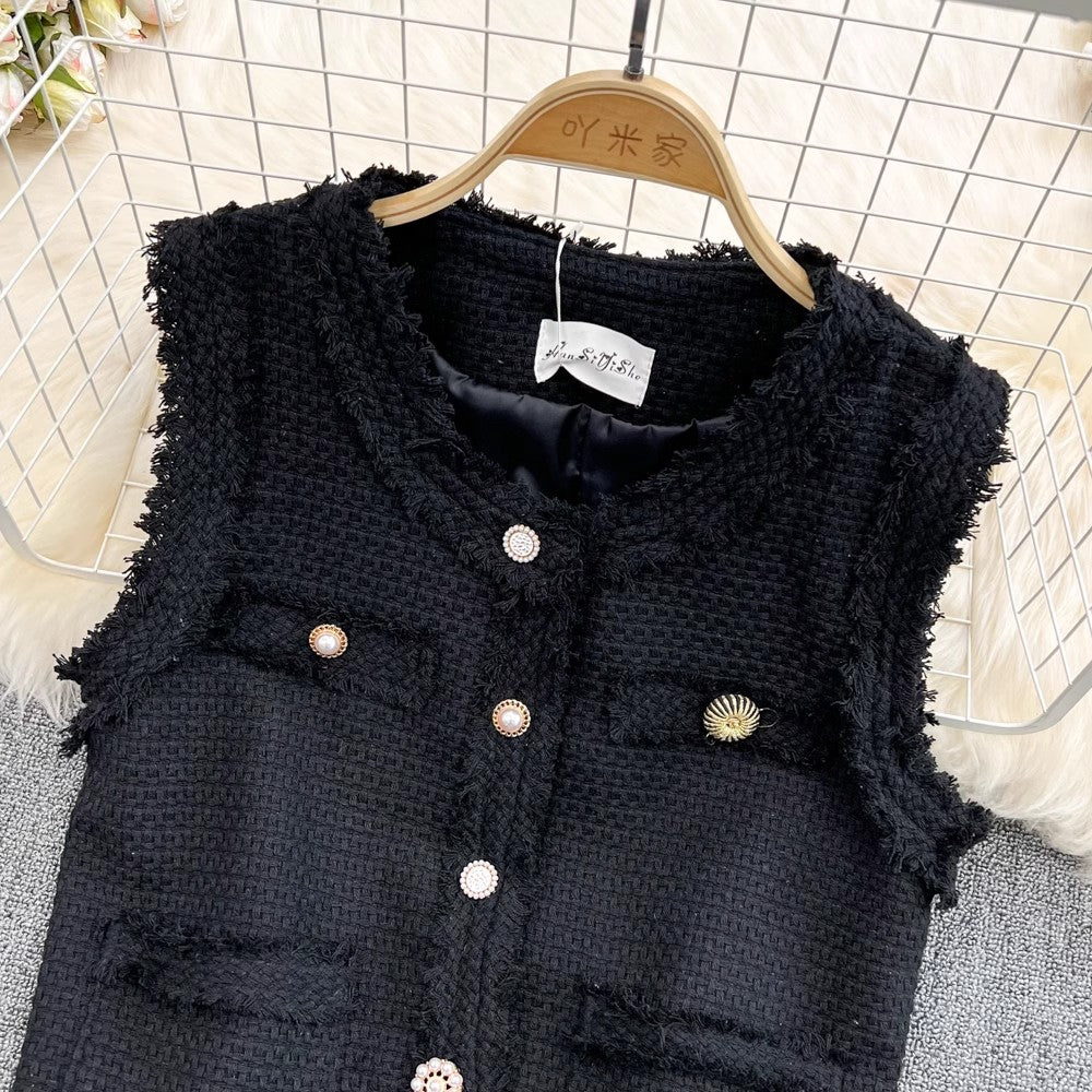 round neck vest jacket for women fashionable and chic short sleeveless top     S4128