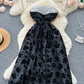 Jacquard Dress，strapless Dress,black Dress,vintage Dress      S4478