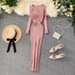 Dress women's new simple solid color long-sleeved tight knitted mid-length skirt   S4530