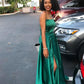 Hunter Green Satin Prom Dresses,Strapless Maxi Long Dress with Side Slit         S3748