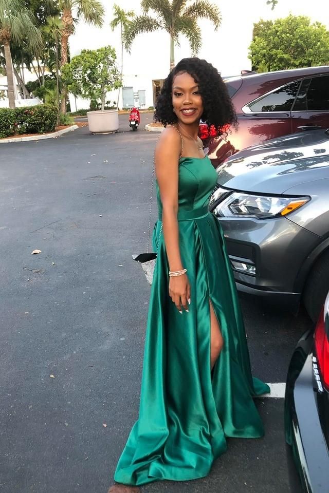 Hunter Green Satin Prom Dresses,Strapless Maxi Long Dress with Side Slit         S3748