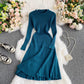 round neck knee-length knitted dress women's mid-length A-line sweater dress      S3942