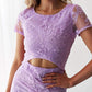 Womens Sexy Two Piece Dress - Lace Crop Top and Skirt Set Outfits Bodycon Mini Dress     S3127