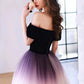 Purple A Line Ombre Off the Shoulder Tulle Tea-Length Homecoming Dress     S3377