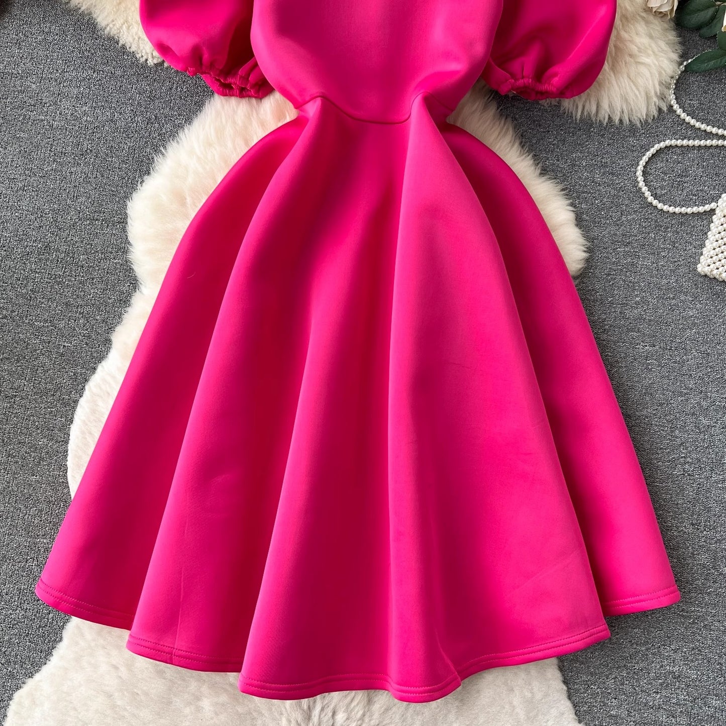 round neck puff sleeve dress for women summer puffy dress      S4603