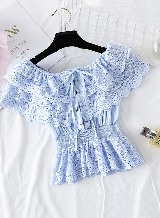 Romantic Short-sleeved Lace Top Women's Tops    S4388