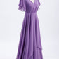 Flutter Sleeves Lavender Chiffon A-line Long Bridesmaid Dress      S3493