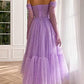 Chic Fashion Strapless Off Shoulder Dress Elegant Women Sparkle Star Fashion A-Line Party Dresses      S3024