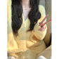 Yellow V-neck knitted cardigan women's sweater jacket tops      S3401