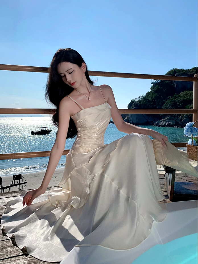 Fairy high-class temperament mermaid Ji streamer suspender skirt dress dress one shoulder dress R1715