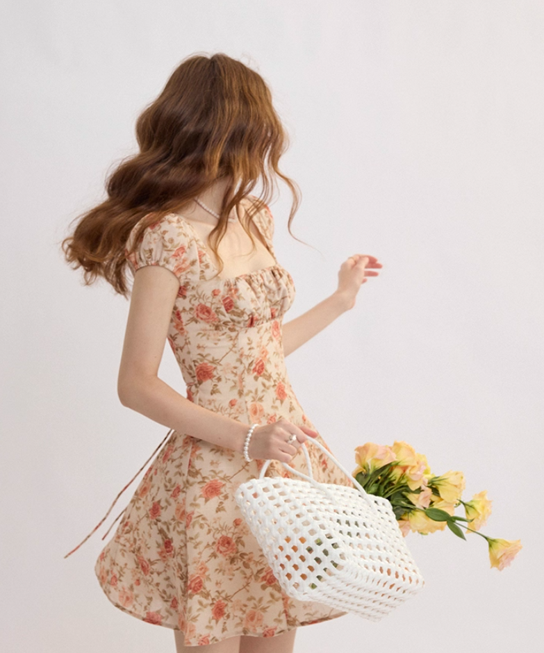 French retro style suspender skirt floral skirt dress high-end short skirt small skirt female summer R3486