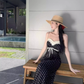 Temperament lace polka dot one-shoulder tube top dress with slim waist and hip-hugging long skirt R0581