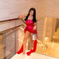 Minimalist Red Sheath Strapless Bodycon Mini Party Dress with Ribbon Trim Homecoming Dress RS256