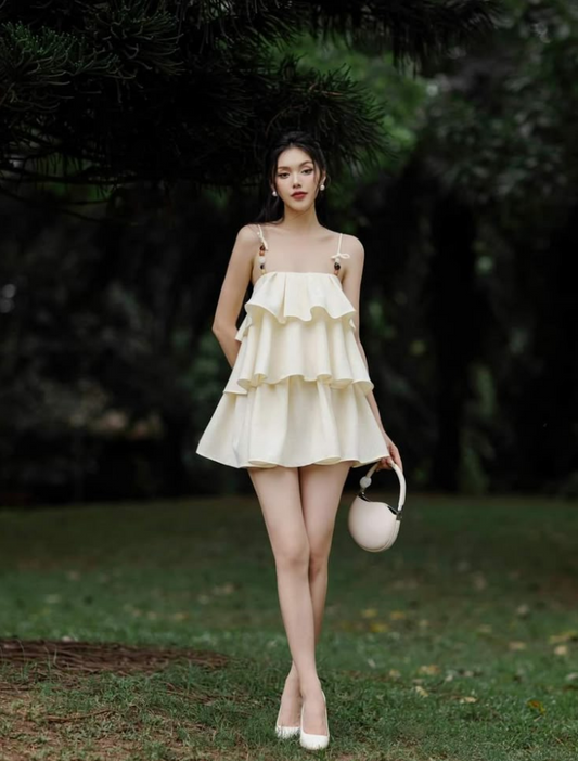 Off-white sling cute loose elegant mini skirt homecoming dress R3540