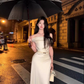 French style swing collar off-shoulder dress 2025 temperament satin fishtail high-end skirt R1479