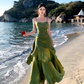 Fairy mermaid dress ruffled high-grade temperament red dress R1716
