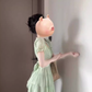 Summer holiday atmosphere small skirt beautiful gentle temperament green v-neck puff sleeve dress R0479