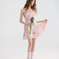 Floral suspender skirt outfit with waist-pinching dress pink short skirt for women in summer R3458