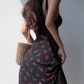 European and American cherry floral suspender dress sexy waist side slit long skirt R2808