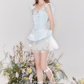 Satin-feeling temperament waist slim fit small flying sleeve puffy little dress R4538