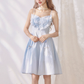 Fresh blue accordion pleated ruffled waisted suspender dress R5250