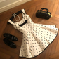 White polka dot suspenders waist slimming A-line pleated skirt short skirt homecoming dress R4156
