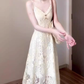 Retro v-neck hollow suspender dress niche waist temperament long skirt R0679