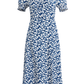 2025 Summer New French Square Neck Blue Temperament Floral Holiday Platycodon Dress R0940