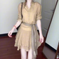 Retro gentle temperament good-looking V-neck long-sleeved shirt A-line skirt two-piece suit R0856