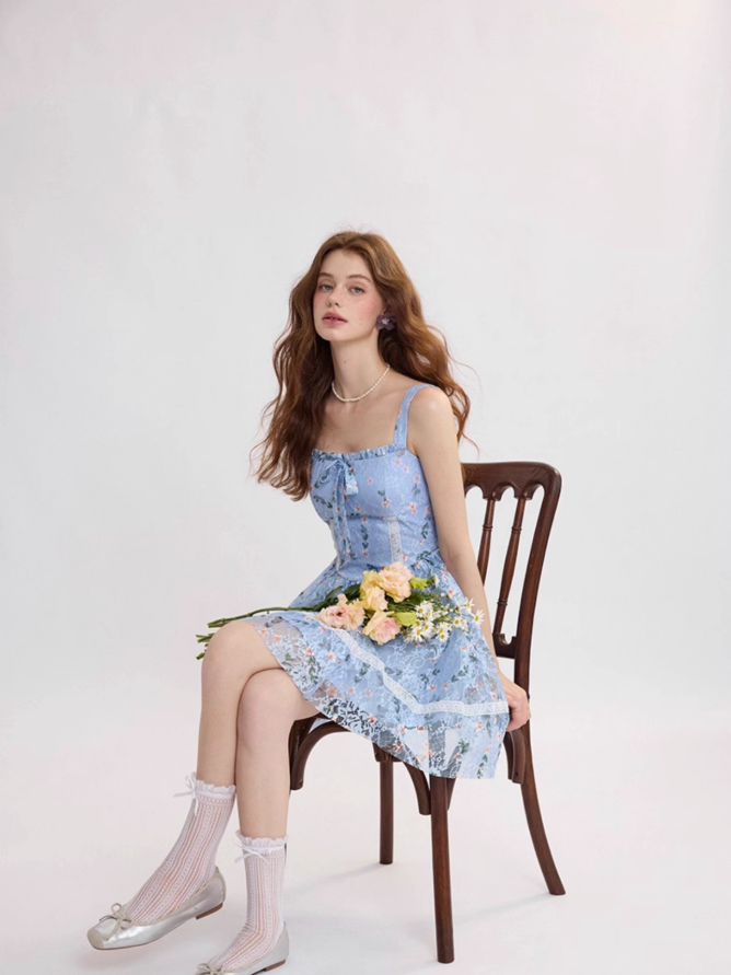 Coastal Fragrance French Floral Short Dress R2754