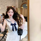 French navy collar dress summer sweet college style age-reducing sleeveless dress R3829