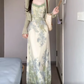 Floral suspender dress beautiful waist dating dress summer R0730