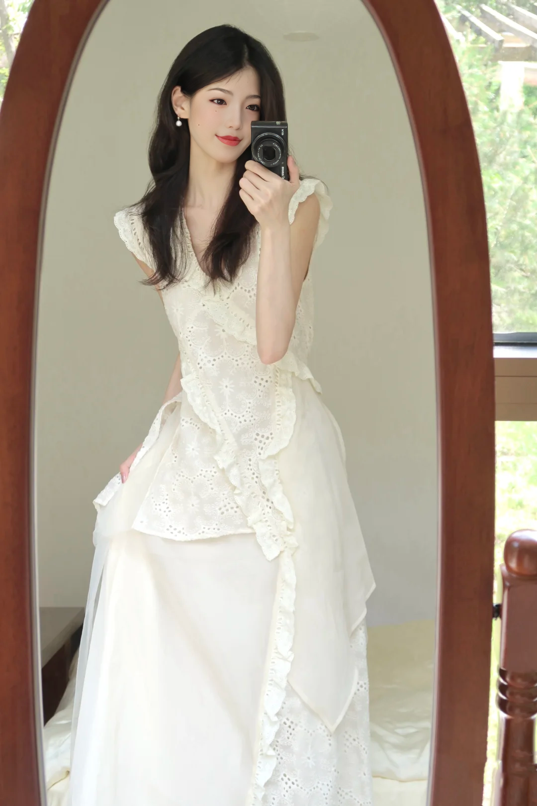 Hollow design dress gentle style first love waist temperament long dress R0731