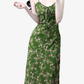 2025 Summer New Green Floral Seaside Vacation Mid-Length Suspender Dress R0941