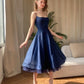 Dark blue suspender waist slim A-line long skirt homecoming dress R3965