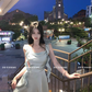 High-grade satin dress short pure waist design suspender skirt ribbon skirt R1525