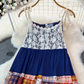 2025 dress dopamine vintage floral plaid art splicing temperament holiday suspender long skirt R0371