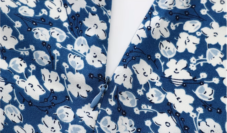 French holiday style long blue 2025 new dress R2605