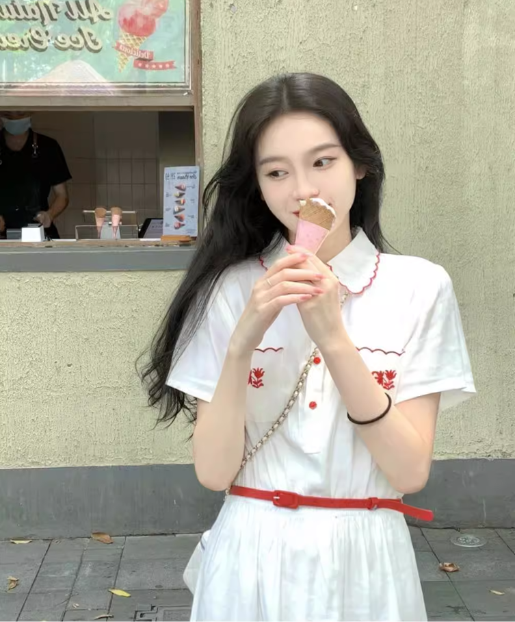 Tea break French style doll collar white dress small fresh cute long dress gentle style slim R1641