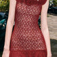 Retro red lace waist slim short skirt homecoming dress R3437