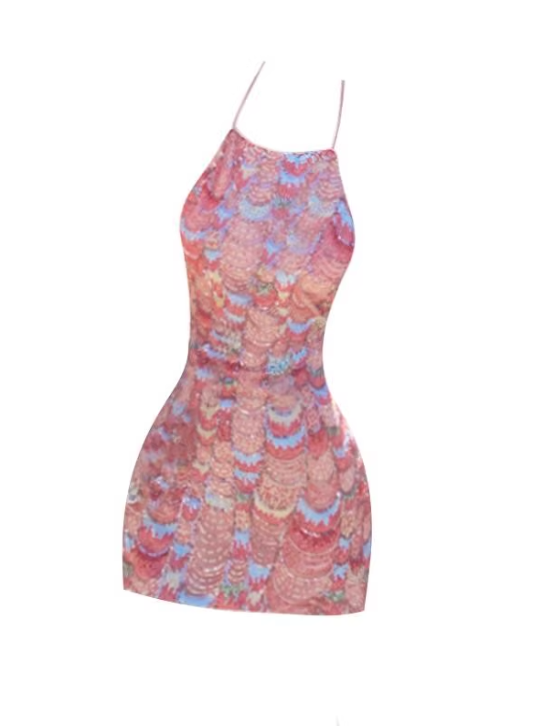 Pure desire style sequined halter neck dress 2025 backless slim holiday short skirt R1311