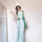 Mint green suspender dress 2025 new style seaside vacation gentle style waist slim hip skirt R0429