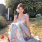 Long waist A-line suspender dress summer French retro temperament high-end skirt R4662