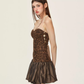 Hot girl wears sexy off-shoulder flower bud tube top tutu skirt leopard print dress R5215
