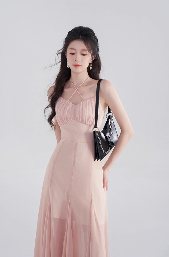 Gentle suspender chiffon dress women's summer new high waist medium length fishtail skirt R4460