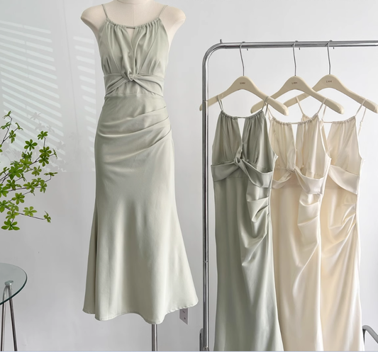 Halter neck dress 2025 new satin fishtail high-end dress R2107