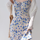 French retro blue floral suspender skirt sexy slim dress hip skirt R2852