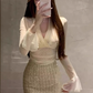 Pure desire style V-neck short trumpet sleeve top 2025 large size Xiaoxiang skirt suit R1369