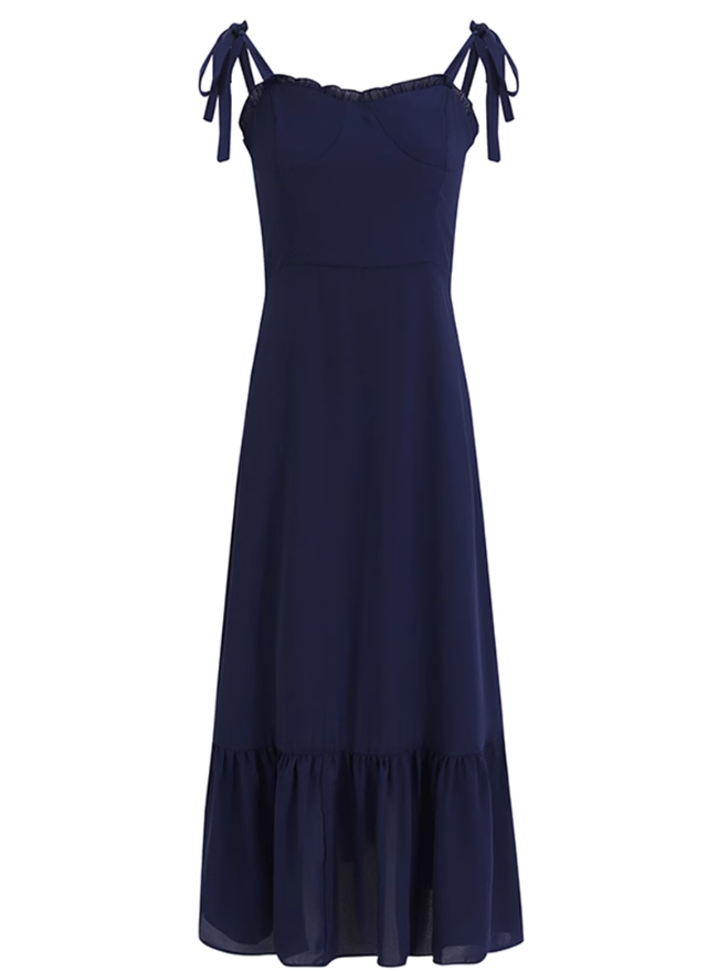 2025 Summer New Blue Beach Temperament Seaside Vacation Long Suspender Dress R0960